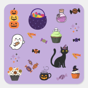 Süße Halloween-Leckerei-Party Quadratischer Aufkleber