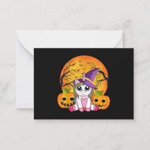 Süße Halloween-Mädchen Hexen-Einhorn Halloween Mitteilungskarte
