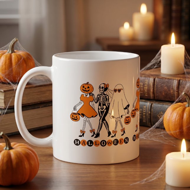 Süße Halloween-Mädchen Skelett-Geist-Kürbis Kaffeetasse (Von Creator hochgeladen)