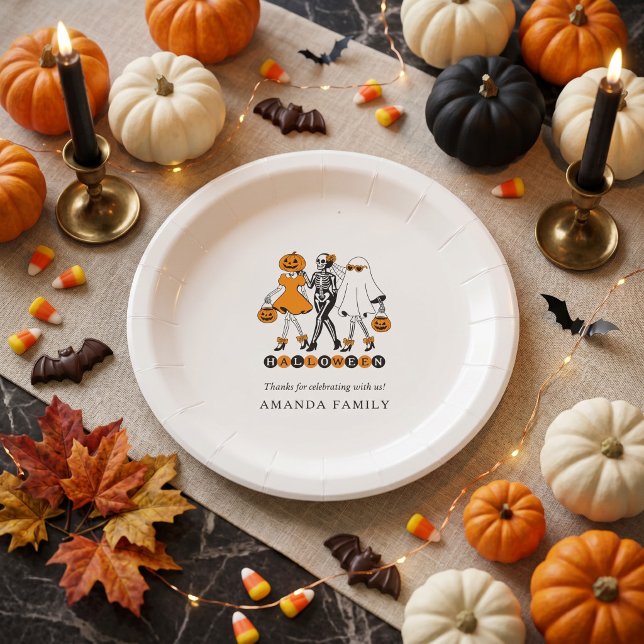 Süße Halloween-Mädchen Skelett-Geist-Kürbis Pappteller (Cute Halloween Girls Skeleton Ghost Pumpkin Paper Plates)