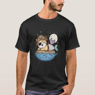 Süße Halloween Meerjungfrau Piraten Katze Lustige T-Shirt