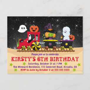 Süße Halloween-Monster-Zug-Geburtstag Postkarte