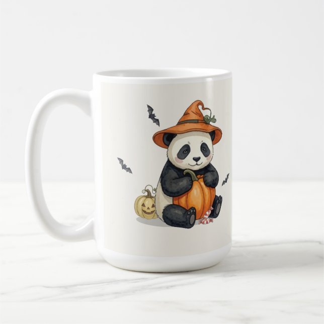Süße Halloween-Panda-Kürbis-Kaffeetasse Kaffeetasse (Links)