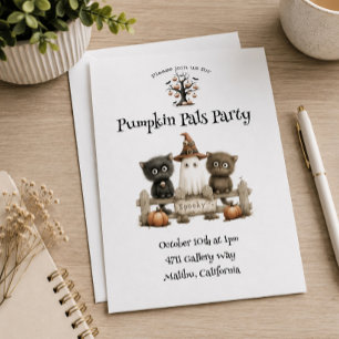 Süße Halloween-Party: schwarze Katzen, Geister, Kü Einladung