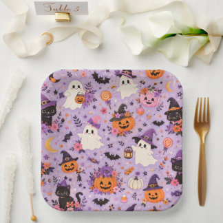 Süße Halloween-Platten aus Papier im Quadratformat Pappteller