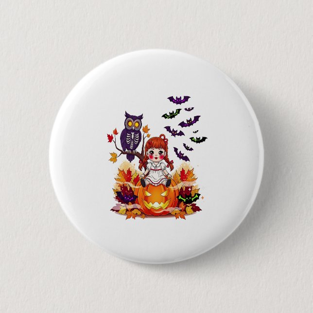 Süße Halloween-Puppe Eule Button (Vorderseite)