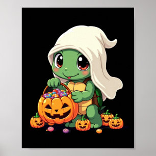 Süße Halloween-Schildkröte Geist mit Süßigkeiten ( Poster