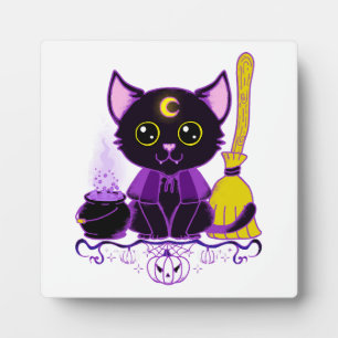 Süße Halloween-Schwarze-Katze-Hexe Fotoplatte