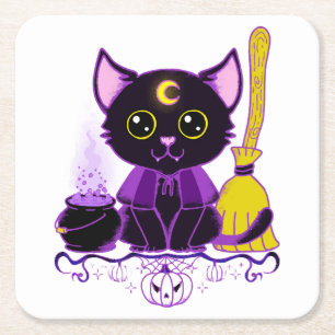 Süße Halloween-Schwarze-Katze-Hexe Rechteckiger Pappuntersetzer