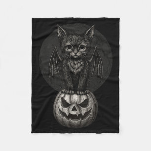 Süße Halloween-Schwarze Katze mit Fledermausflügel Fleecedecke