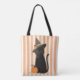 Süße Halloween-Schwarze Katze mit Hexenhut-Kürbis