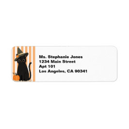 Süße Halloween-Schwarze Katze mit Hexenhut-Kürbis