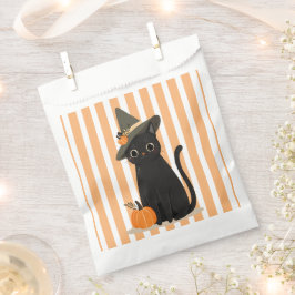 Süße Halloween-Schwarze Katze mit Hexenhut-Kürbis Geschenktütchen
