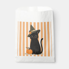 Süße Halloween-Schwarze Katze mit Hexenhut-Kürbis Geschenktütchen