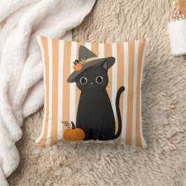 Süße Halloween-Schwarze Katze mit Hexenhut-Kürbis Kissen