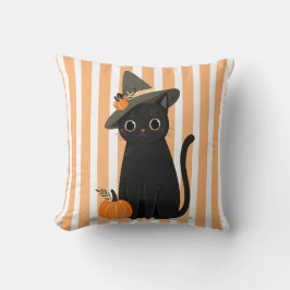 Süße Halloween-Schwarze Katze mit Hexenhut-Kürbis Kissen