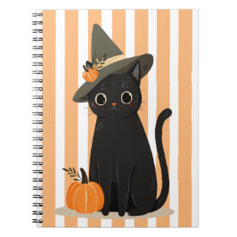 Süße Halloween-Schwarze Katze mit Hexenhut-Kürbis Notizblock