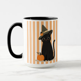 Süße Halloween-Schwarze Katze mit Hexenhut-Kürbis Tasse