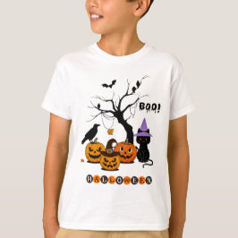 Süße Halloween-Schwarze-Katze mit Kürbissen T-Shirt