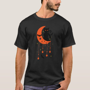 Süße Halloween-Schwarze Katze mit Mond Katze T-Shirt