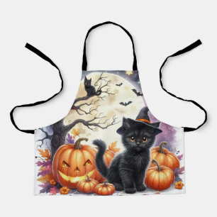 Süße Halloween-Schwarze Katze und Kürbisse Schürze