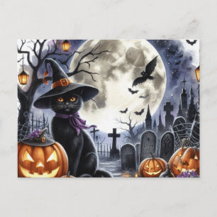 Süße Halloween-Schwarzkatze-Postkarte Postkarte