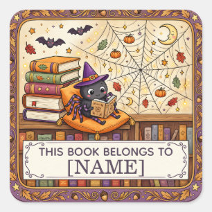 Süße Halloween-Spinne-Exlibris personalisiert für Quadratischer Aufkleber