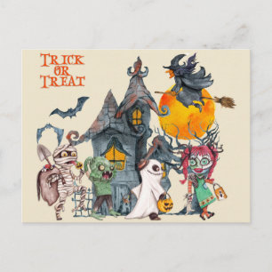 Süße Halloween-Streich-oder-Überraschung-Kreaturen Postkarte