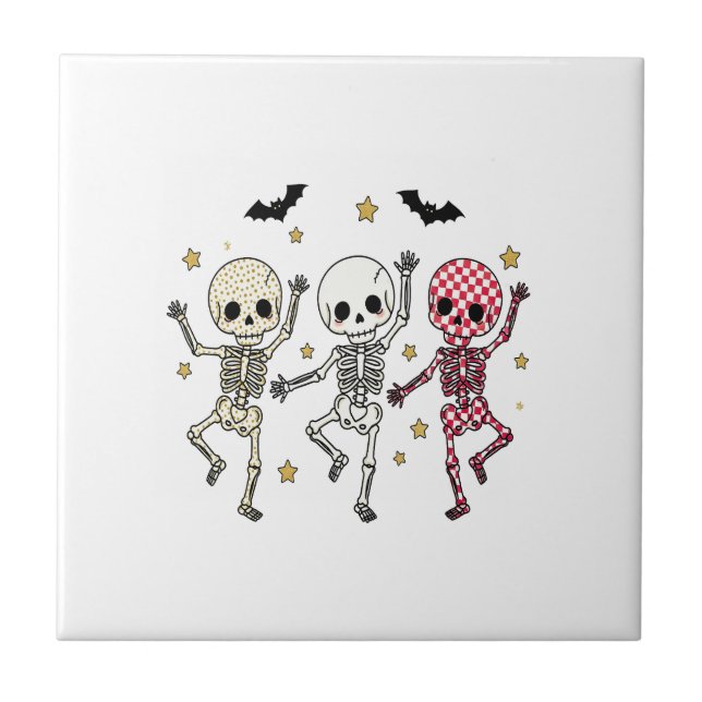 Süße Halloween tanzende Skelette Fliese (Vorderseite)