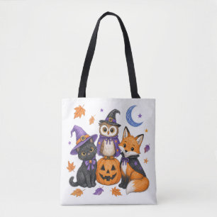 Süße Halloween-Tiere - Hexe schwarze Katze Eule Fu