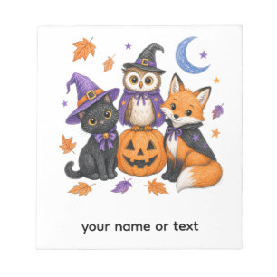 Süße Halloween-Tiere - Hexe schwarze Katze Eule Fu Notizblock
