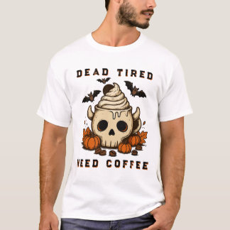 Süße Halloween-Totenkopf-Kaffee-Kürbis-Kunst T-Shirt
