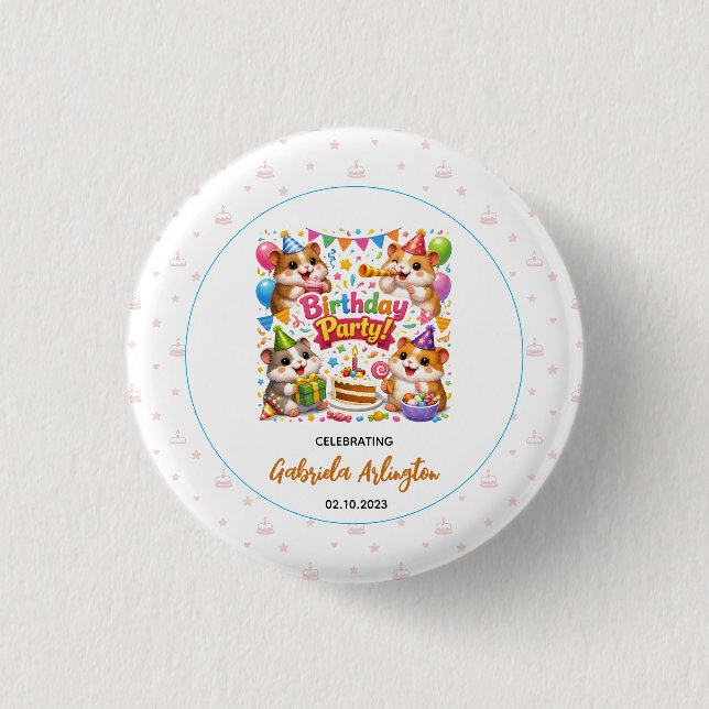 Süße Hamster-Geburtstagsfeier | Kinder Hamster Button (Vorderseite)
