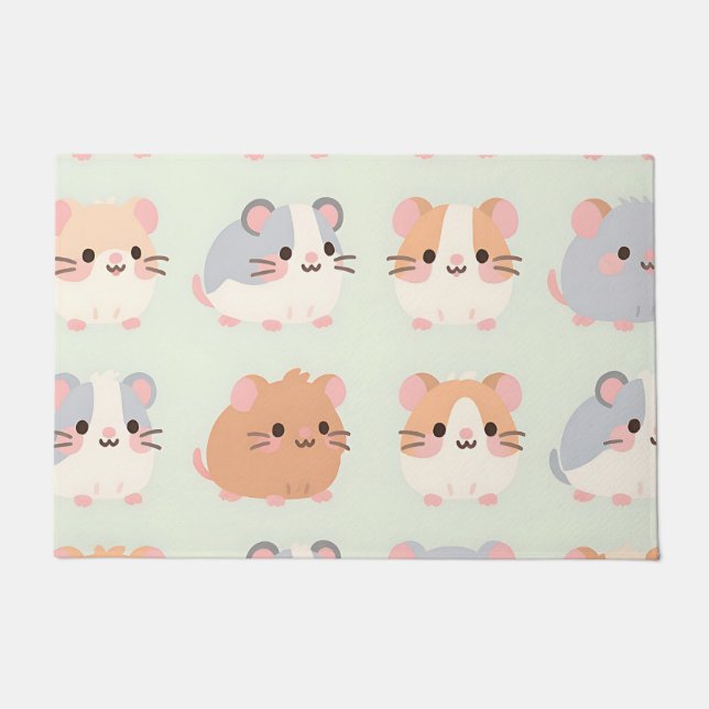 Süße Hamstergesichter Kawaii Pastell-Muster Fußmatte (Vorderseite)