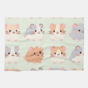 Süße Hamstergesichter Kawaii Pastell-Muster Geschirrtuch
