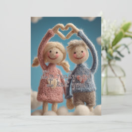 Süße handgestrickte Paar-Garnpuppen zum Valentinst Feiertagskarte