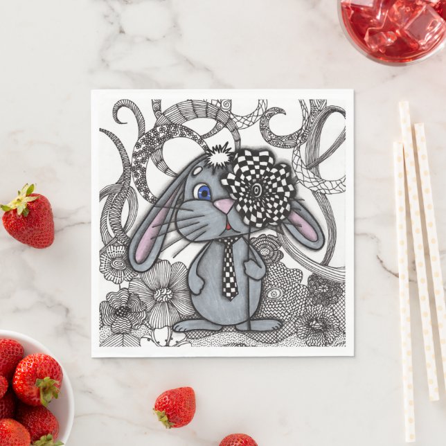 Süße handgezeichnete Hasen-Zen-Doodle-Papier-Servi Serviette (Beispiel)