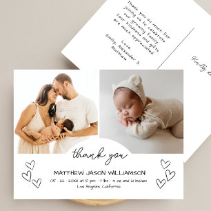 Süße handgezeichnete Herzen 2 Foto Danke Baby Postkarte