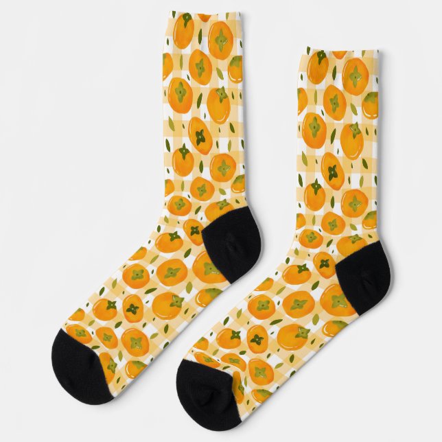 Süße handgezeichnete Kakis nahtloses Muster Socken (Linkes Detail)