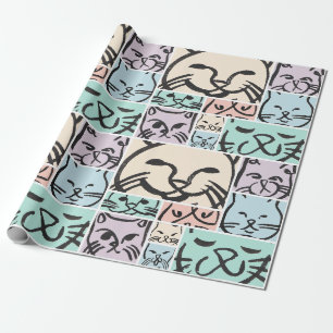 Süße handgezeichnete Katzen-Gesichter-Muster Geschenkpapier