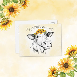 Süße handgezeichnete Kuh-Sonnenblume-Umsiedlungsan Postkarte