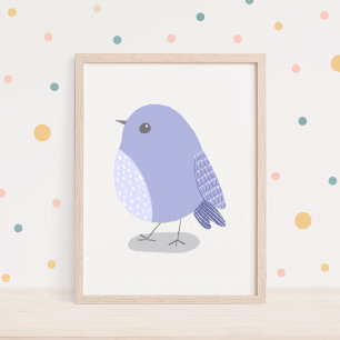 Süße handgezeichnete Lavendel-Vogel-Kinderzimmer-K Poster