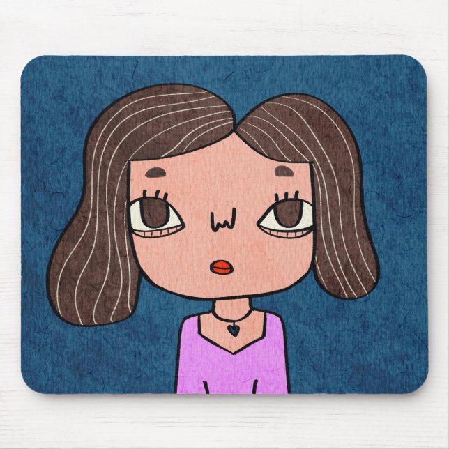 Süße handgezeichnete Mädchen-Illustration einzigar Mousepad (Vorne)