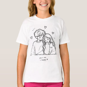 Süße handgezeichnete Paare-Illustration Grafik T-S T-Shirt