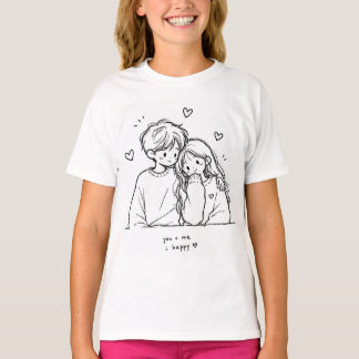 Süße handgezeichnete Paare-Illustration Grafik T-S T-Shirt