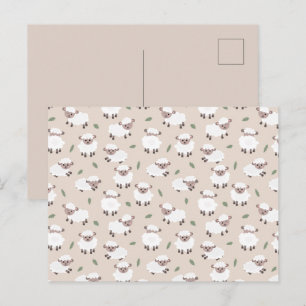 Süße handgezeichnete Schafe & Lämmer Bauernhof-Tie Postkarte