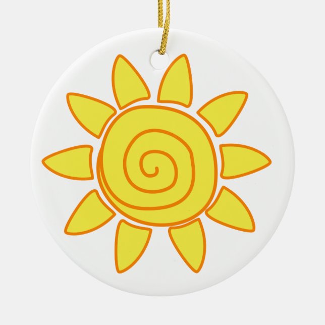 Süße handgezeichnete Sonnen-Kinderzeichnung Illust Keramik Ornament (Vorne)