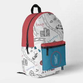 Süße handgezeichnete Stadtverkehr-Autos Monogramm Bedruckter Rucksack