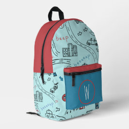 Süße handgezeichnete Stadtverkehr-Autos Monogramm Bedruckter Rucksack