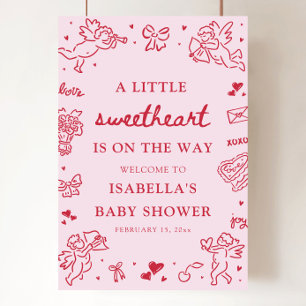 Süße handgezeichnete Valentinstag-Baby-Shower-Will Poster